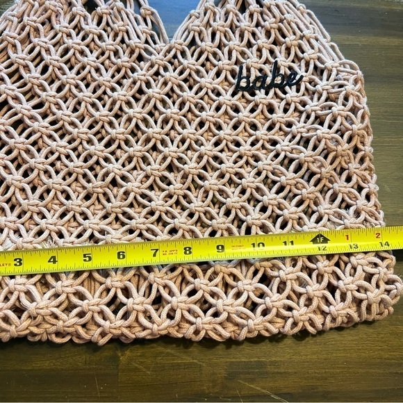 Crochet Boho Tote Handbag Rose Blush Pink Mauve Fringe Babe Reversible - Picture 4 of 5